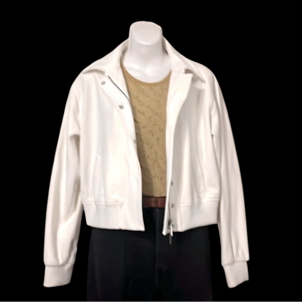 Worth New York Luxury Woman’s Off White Cream Cropped Bomber Jacket Sz S